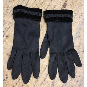 Vintage Size M 7 Black Stretch Nylon Formal 9" Gloves Ornate Wrist Wear Right US
